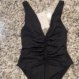 ZARA ruched front black bodysuit